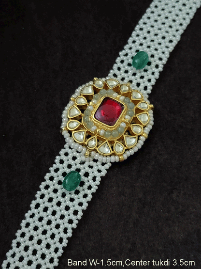Rectangular center paachi kundan tukdi cheed mesh band bracelet