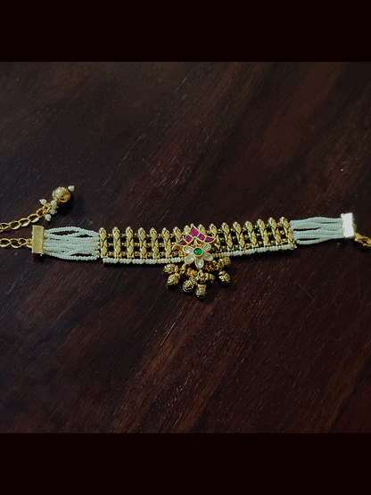 1.5cm broad chain flower tukdi paachi kundan bracelet(Bhabhi rakhi)
