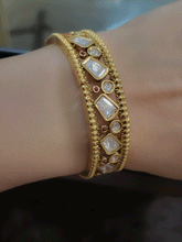 Load image into Gallery viewer, Circular uncut polki with ruby stone design adjustable openable kada(1.5cm broad)