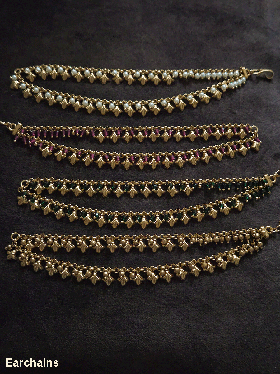 Two layer three leaf with bead hanging ear chains