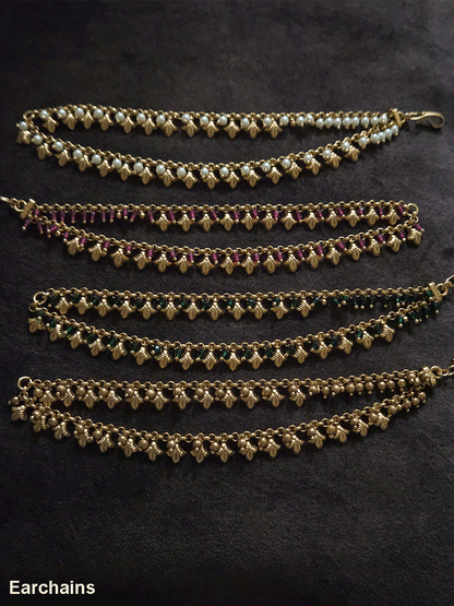 Two layer three leaf with bead hanging ear chains