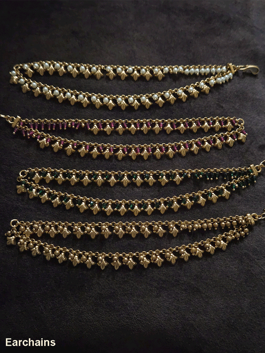 Two layer three leaf with bead hanging ear chains