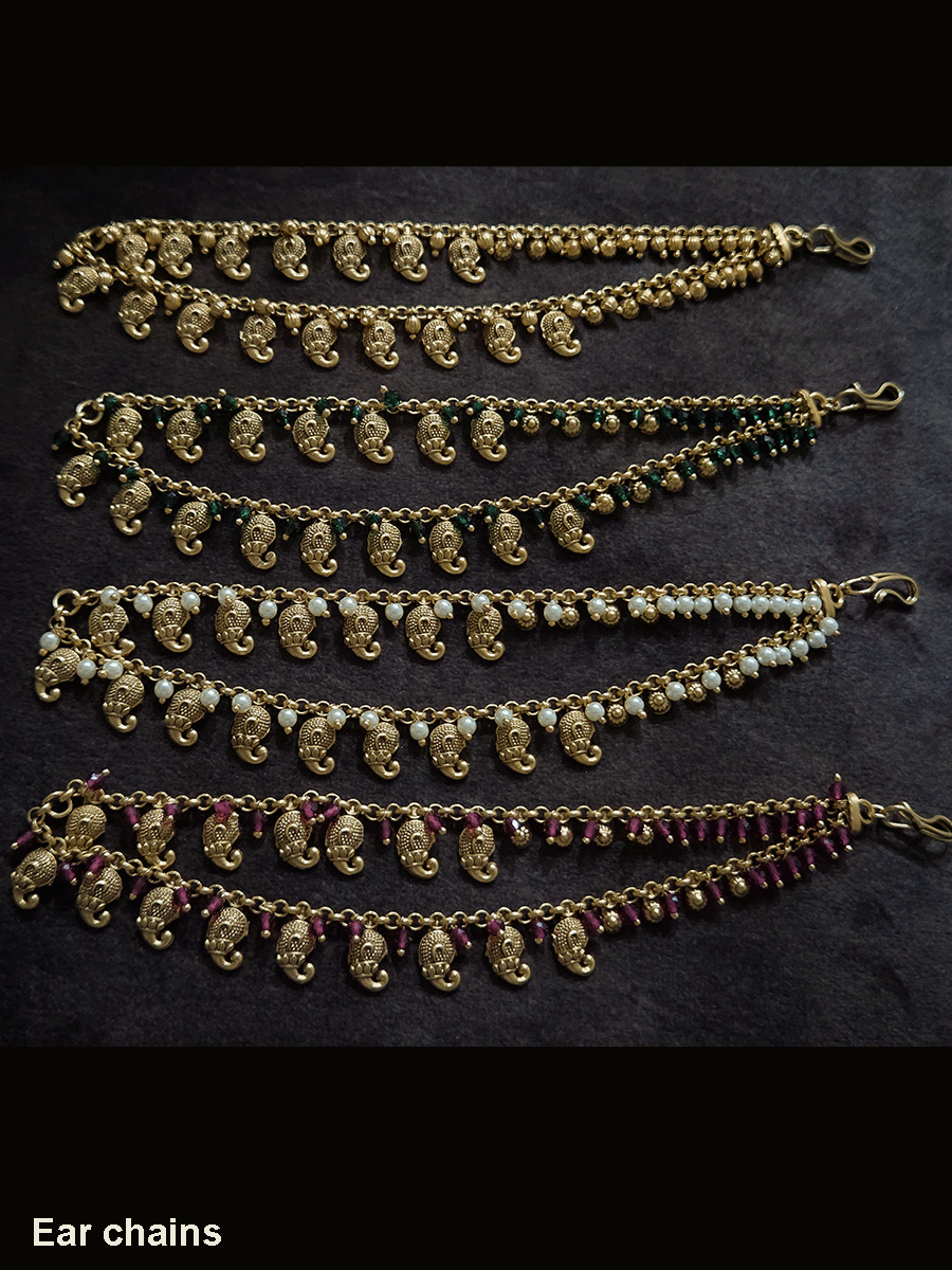 Paisley and bead hanging two layer ear chains