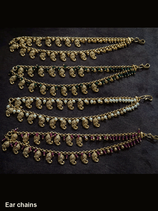 Paisley and bead hanging two layer ear chains