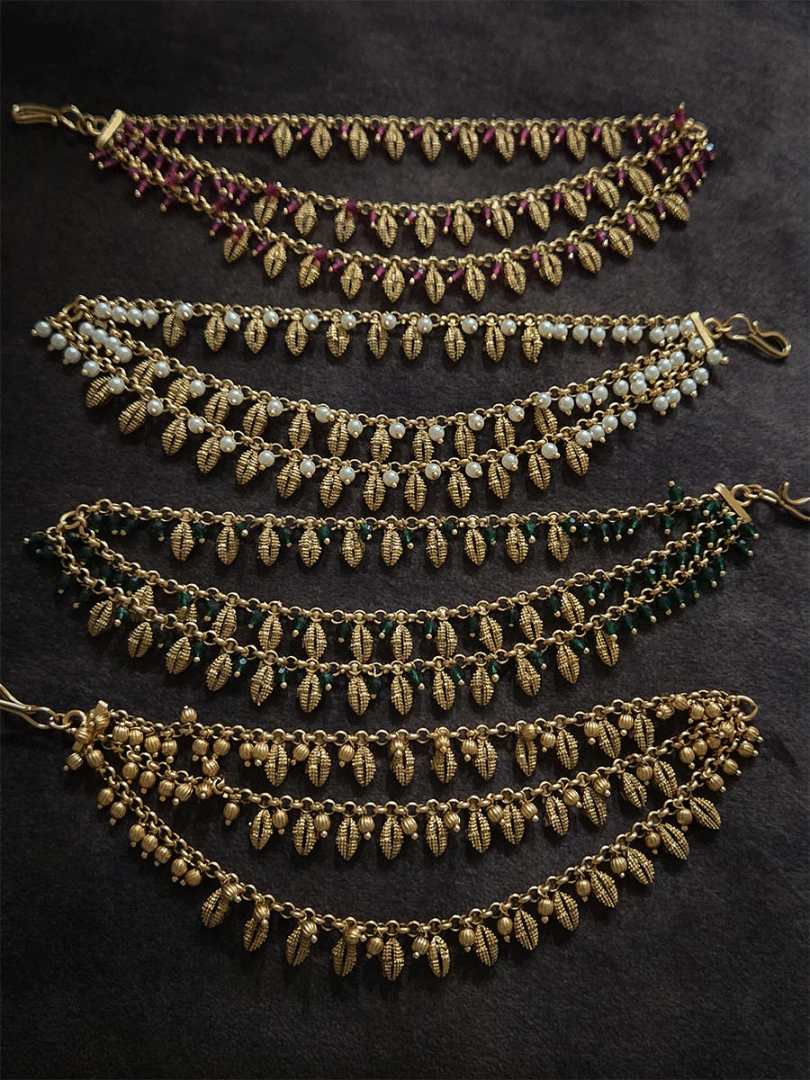 Shell with bead design three layer ear chains