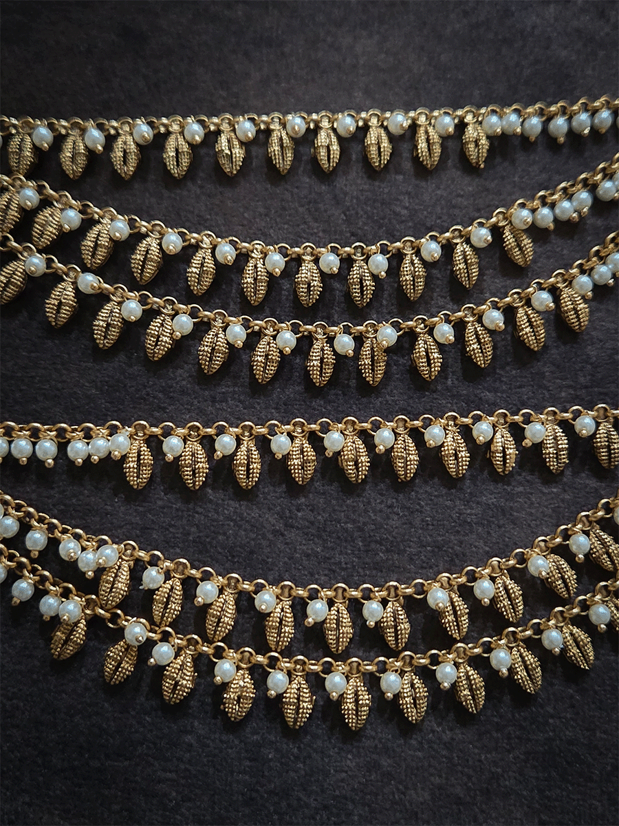 Shell with bead design three layer ear chains