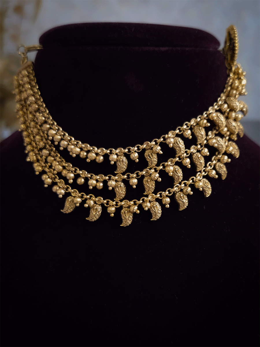 Three layer leaf and beads design ear chains