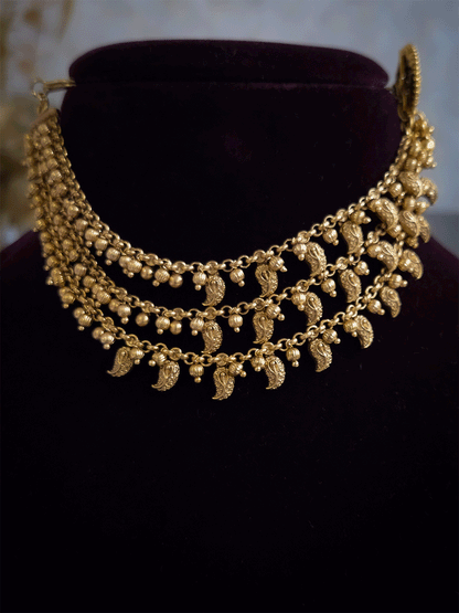 Three layer leaf and beads design ear chains