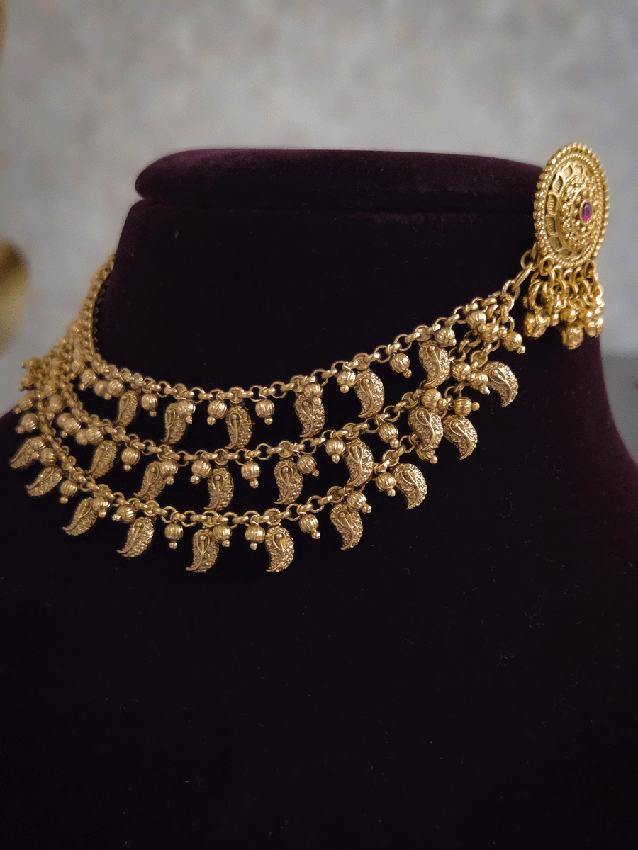 Three layer leaf and beads design ear chains