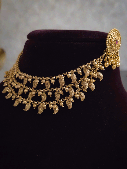 Three layer leaf and beads design ear chains