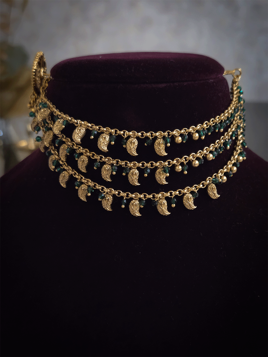 Three layer leaf and beads design ear chains