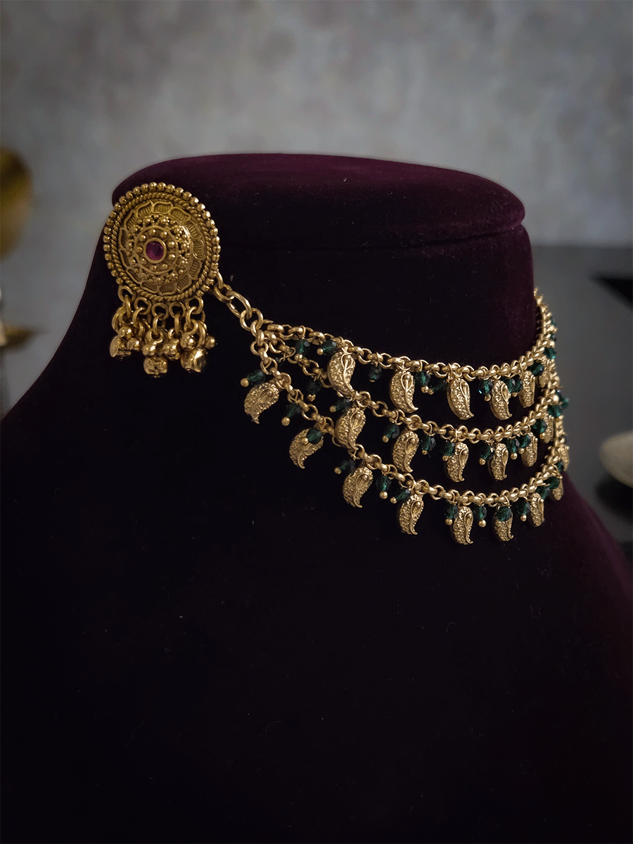 Three layer leaf and beads design ear chains