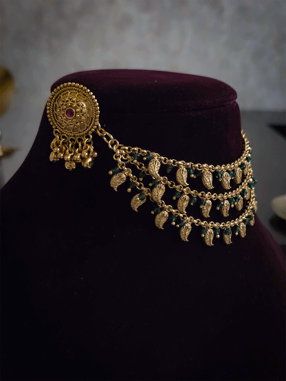 Three layer leaf and beads design ear chains