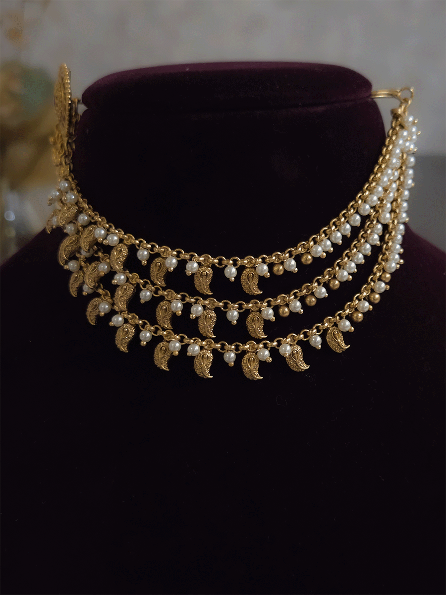 Three layer leaf and beads design ear chains