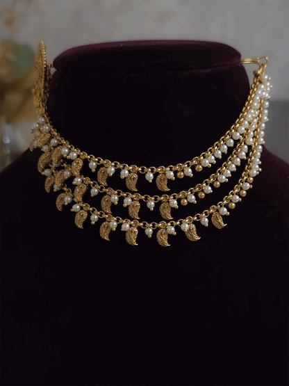 Three layer leaf and beads design ear chains