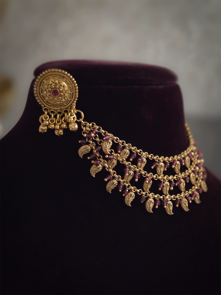 Three layer leaf and beads design ear chains