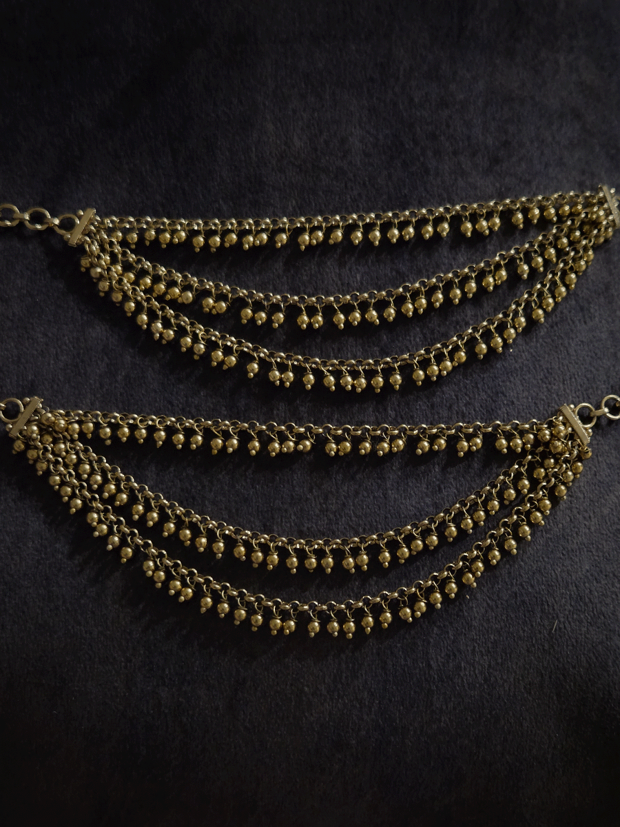 Three layer gold bead hangings ear chains