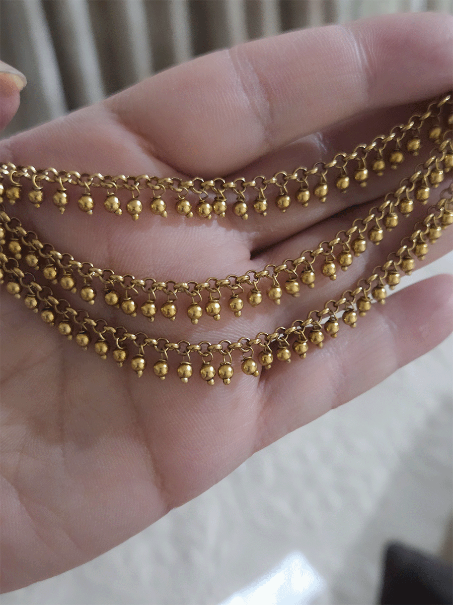 Three layer gold bead hangings ear chains