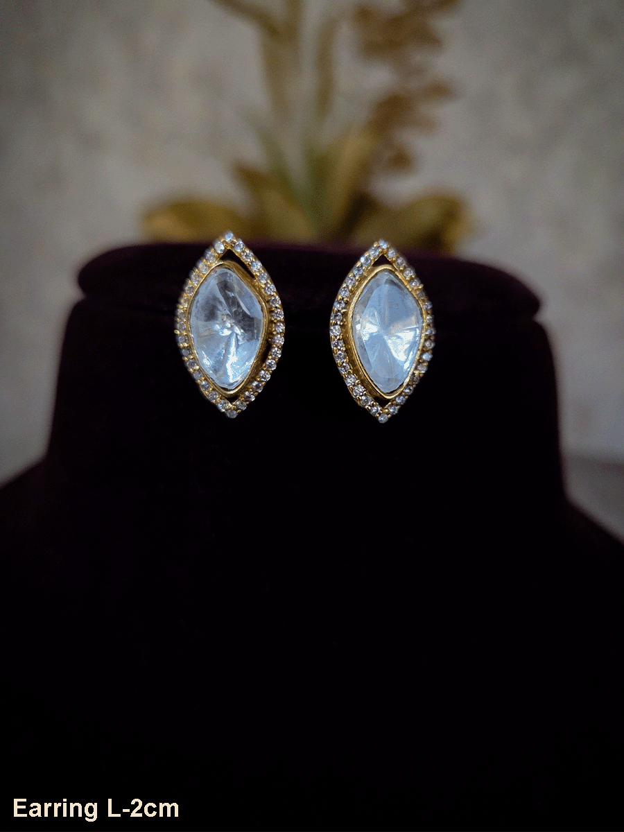 Leaf shaped 2cm long moissanite earrings with AD outline