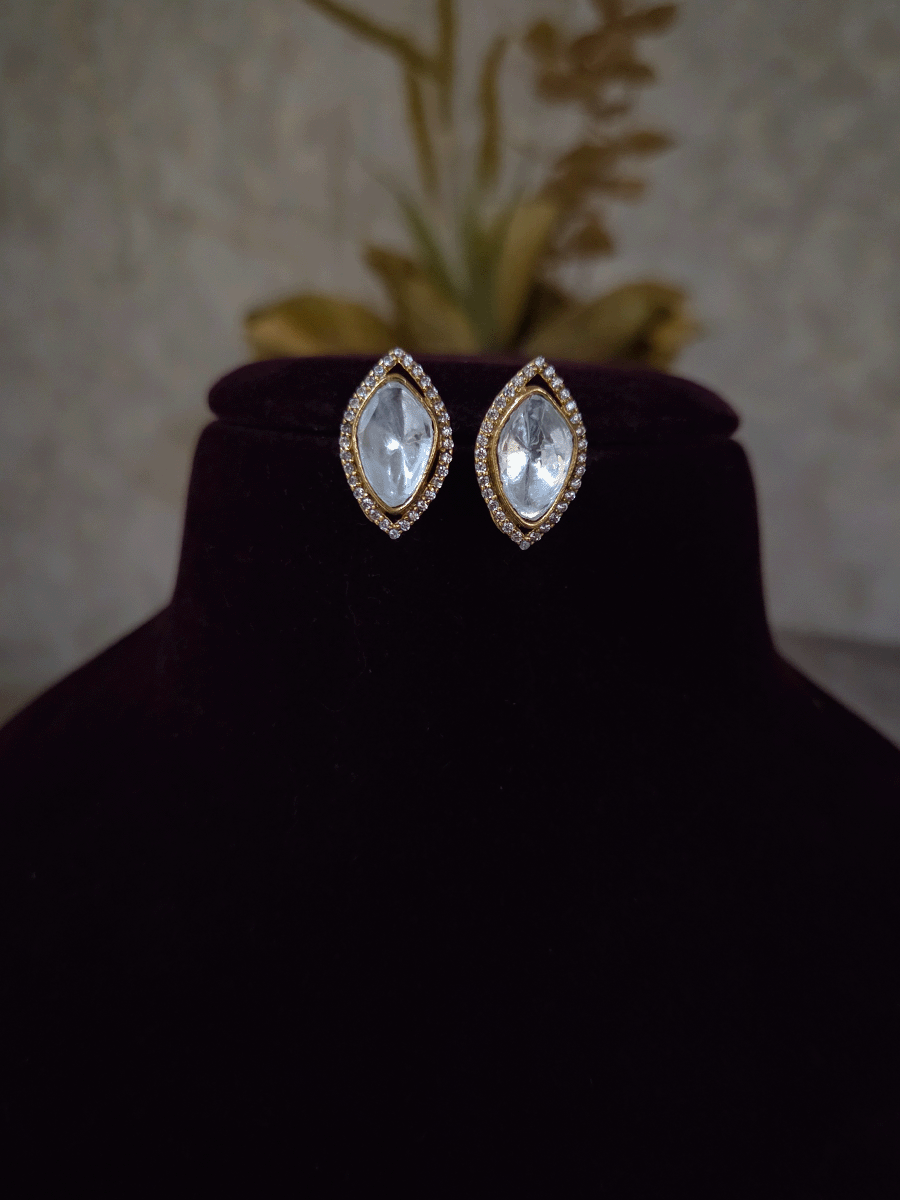 Leaf shaped 2cm long moissanite earrings with AD outline