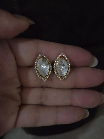 Leaf shaped 2cm long moissanite earrings with AD outline