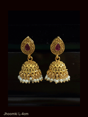 Leaf top with tear drop coloured stone jhoomki