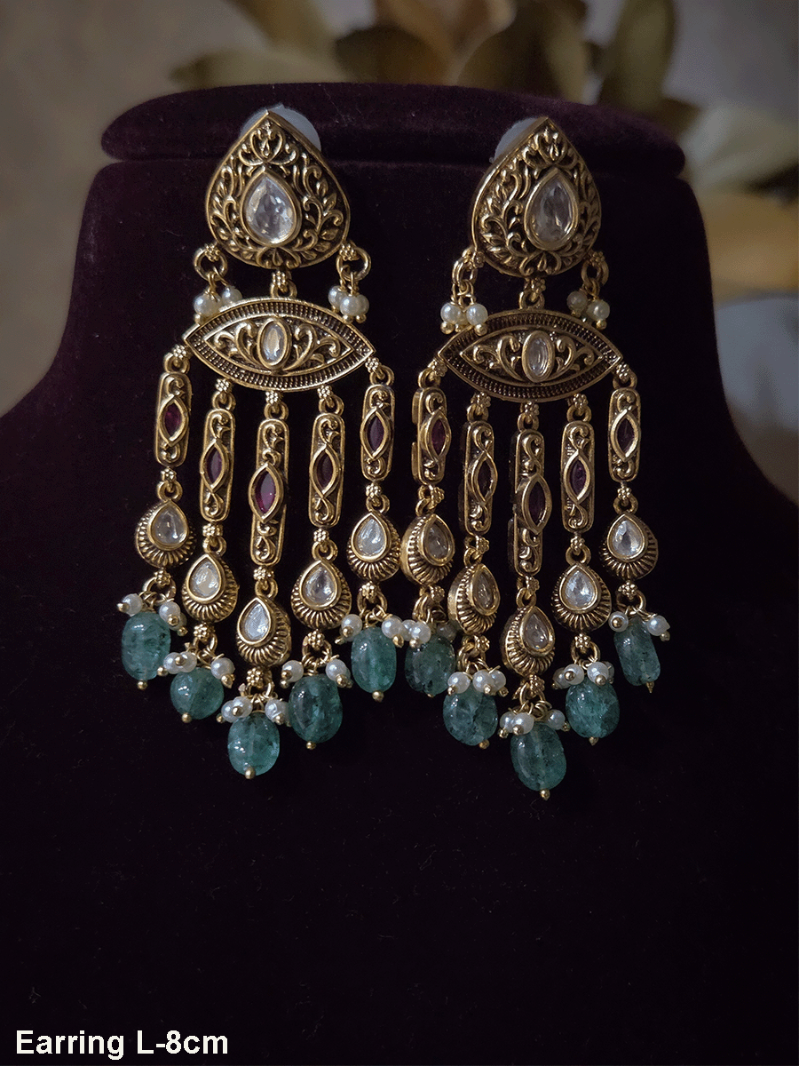 Leaf top with kundan earrings with antique kundan tukdies long tassels