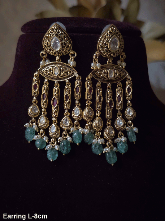 Leaf top with kundan earrings with antique kundan tukdies long tassels