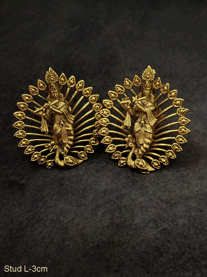 Krishna ji on peacock playing flute studs