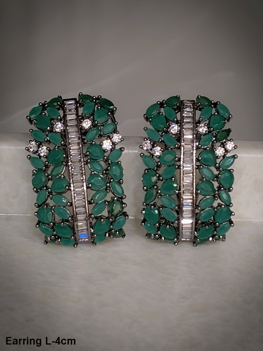 Pear shaped coloured stones and AD studded black finish earrings