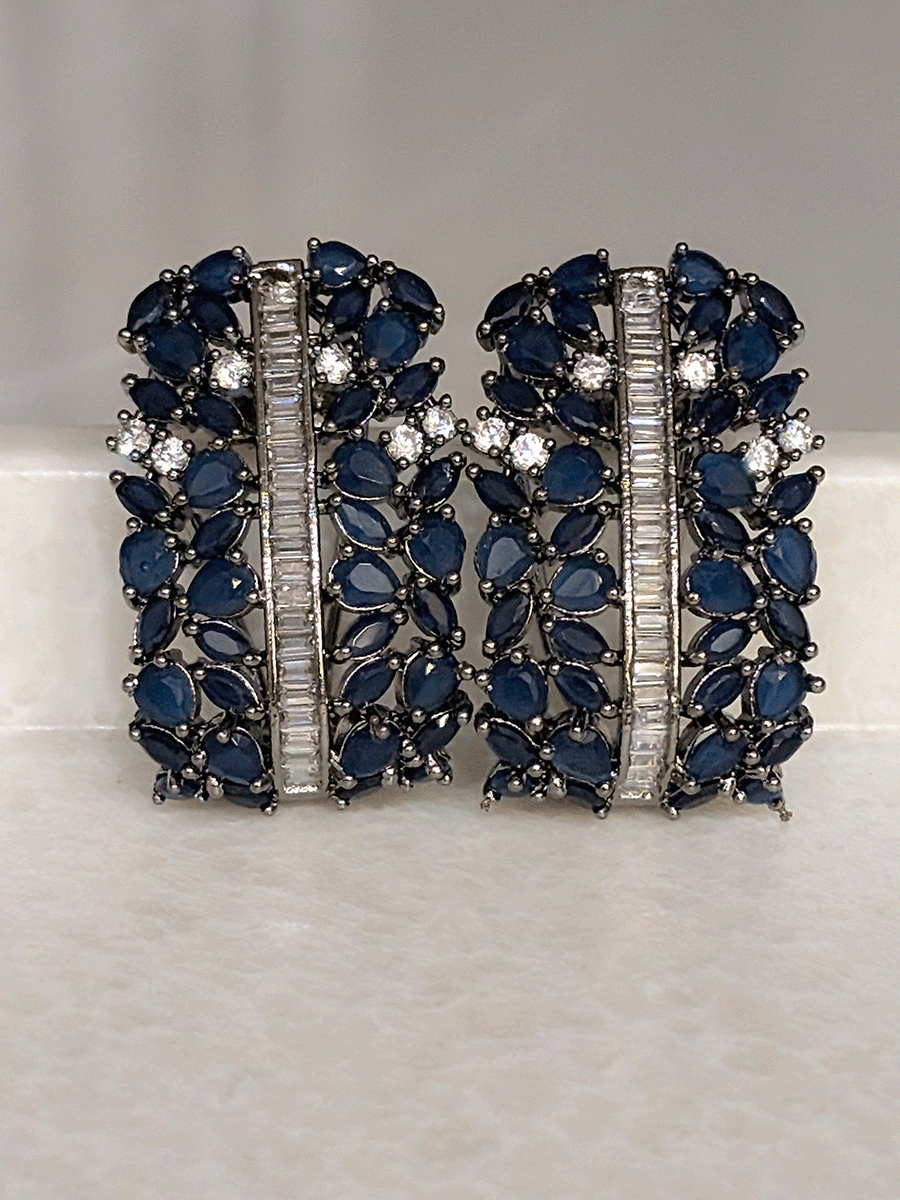 Pear shaped coloured stones and AD studded black finish earrings