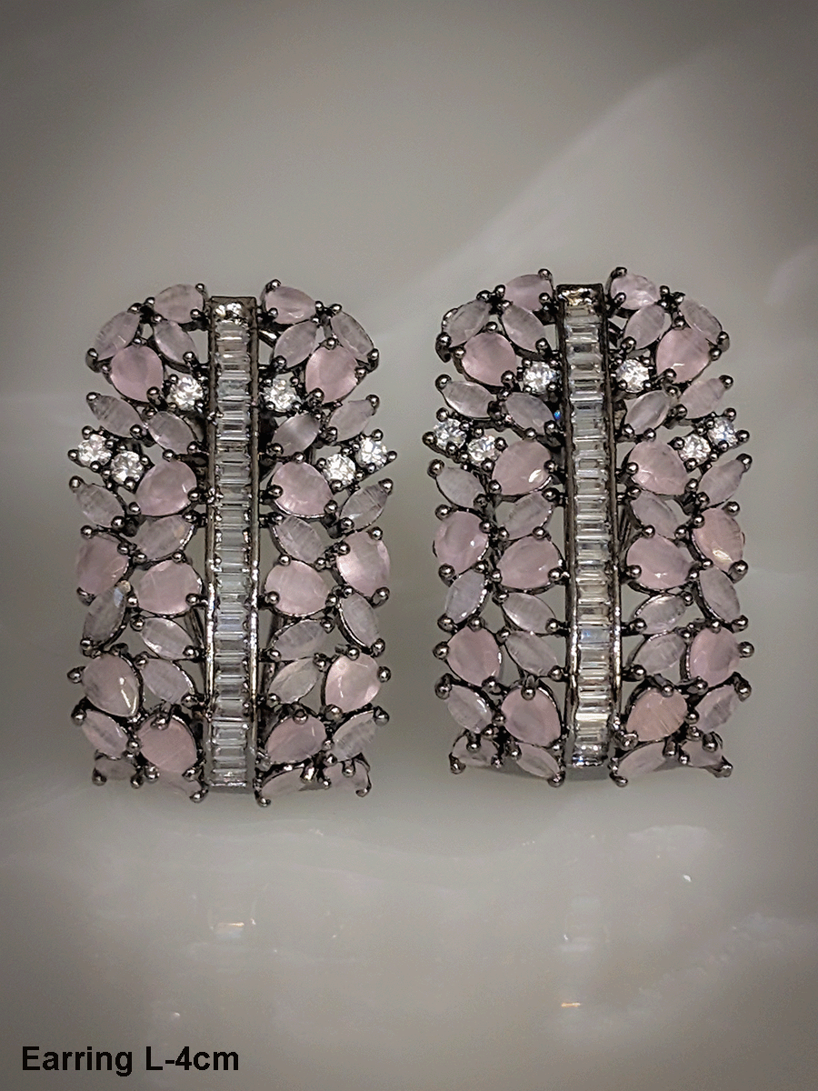 Pear shaped coloured stones and AD studded black finish earrings