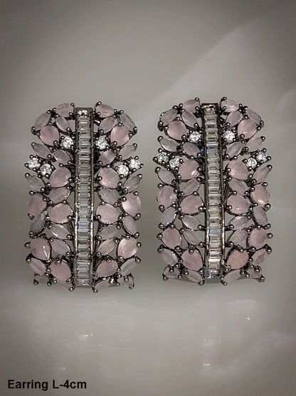 Pear shaped coloured stones and AD studded black finish earrings