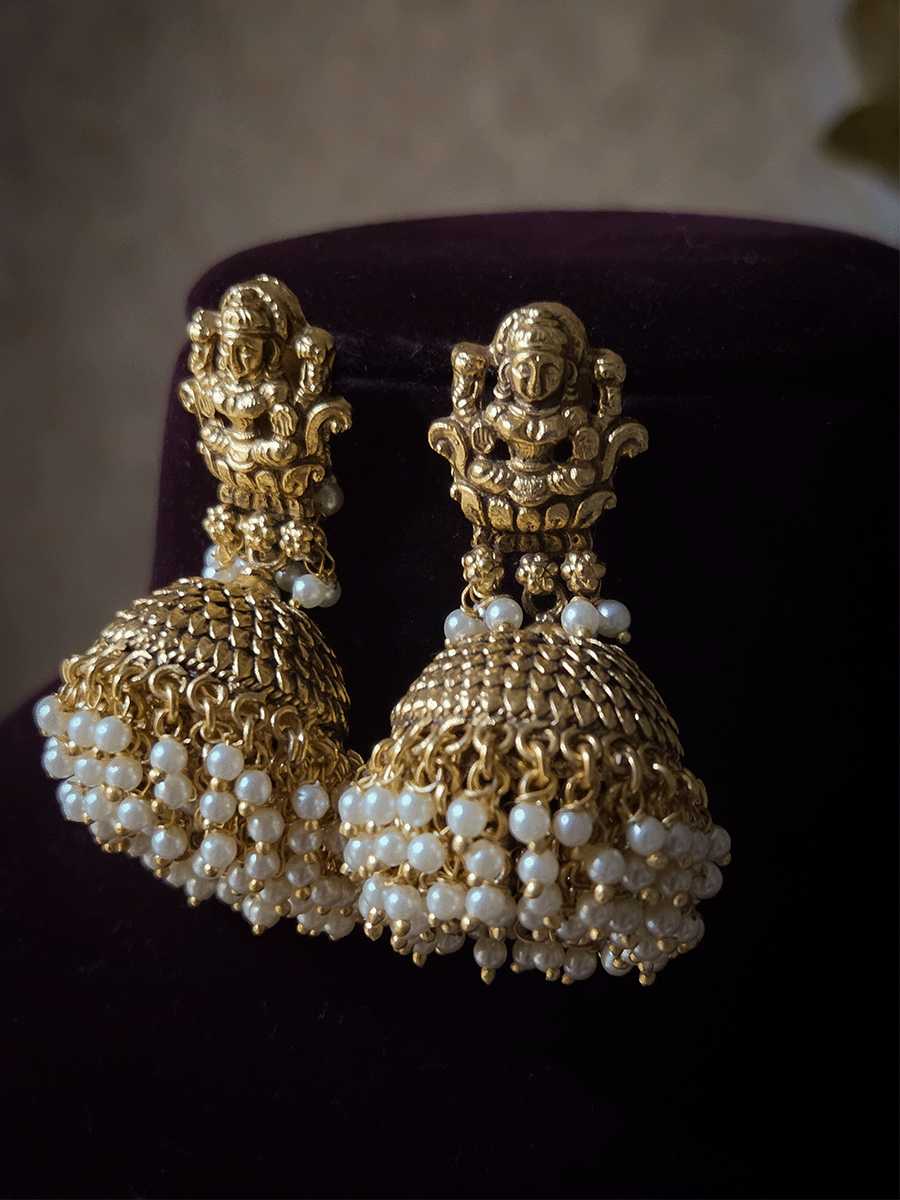 White bead frill laxmiji jhoomki