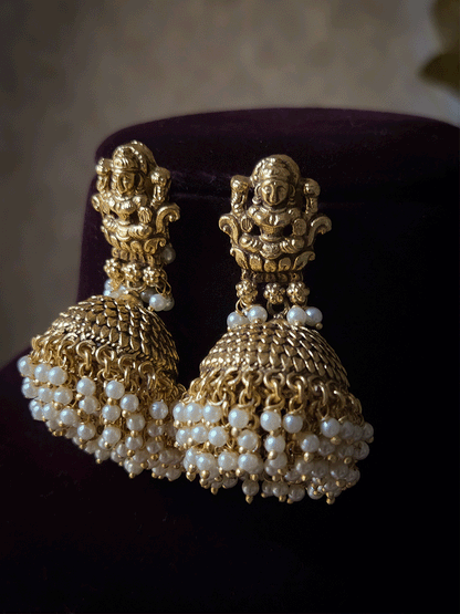 White bead frill laxmiji jhoomki