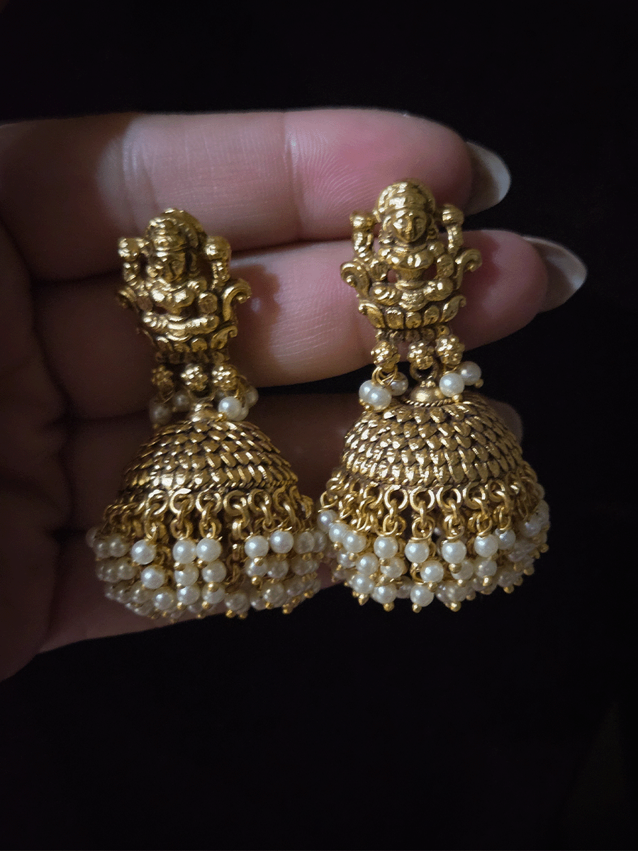 White bead frill laxmiji jhoomki