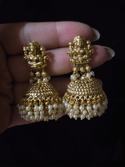 White bead frill laxmiji jhoomki