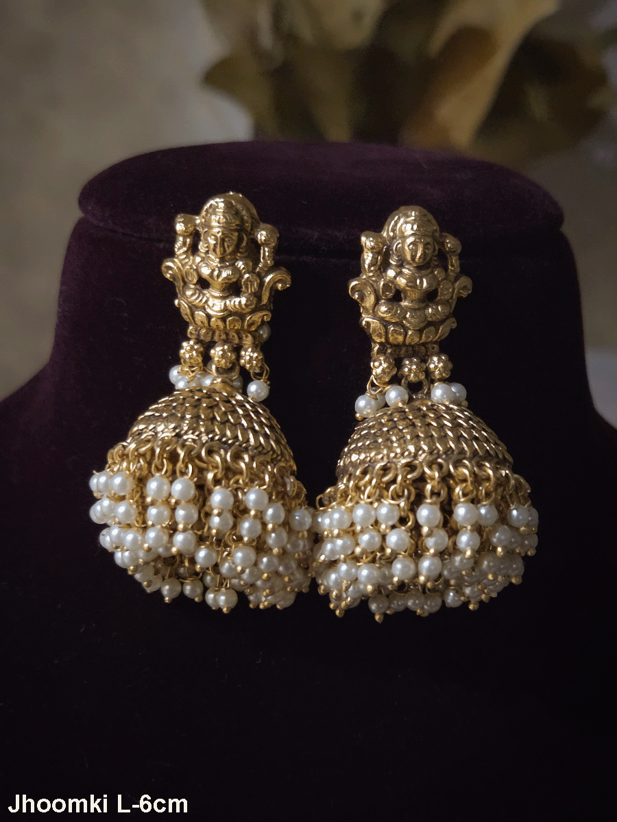 White bead frill laxmiji jhoomki