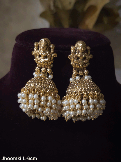 White bead frill laxmiji jhoomki