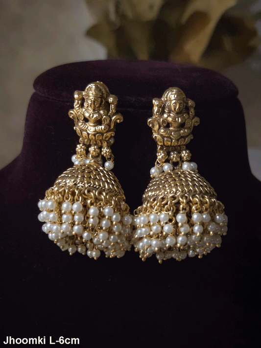 White bead frill laxmiji jhoomki