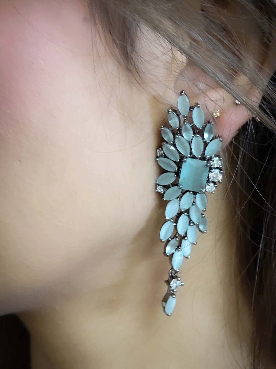 6.5cm long marquise coloured stones leaf shaped earrings