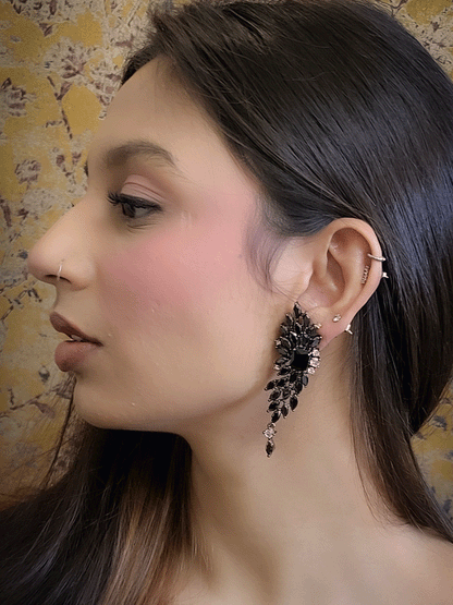 6.5cm long marquise coloured stones leaf shaped earrings