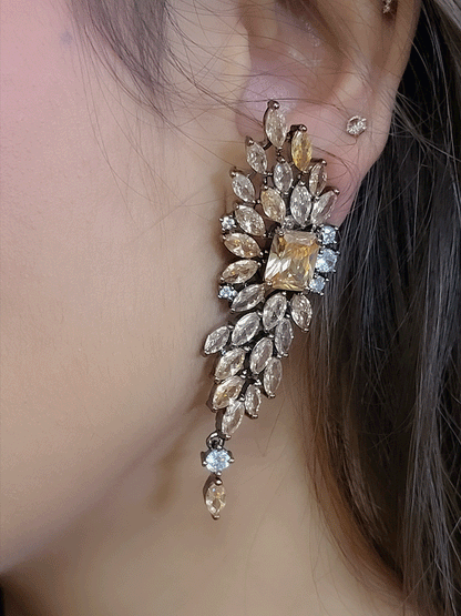 6.5cm long marquise coloured stones leaf shaped earrings