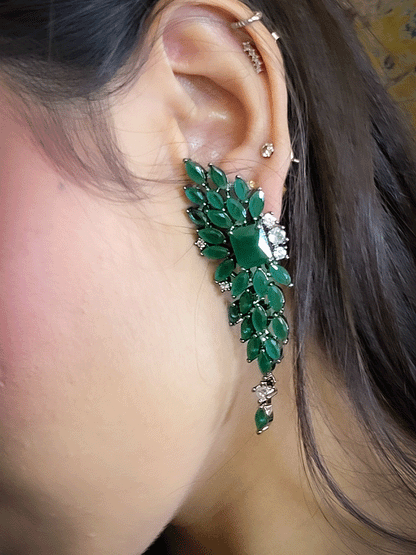 6.5cm long marquise coloured stones leaf shaped earrings