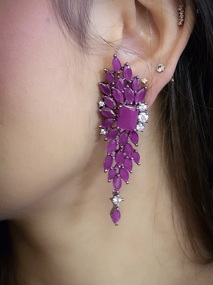 6.5cm long marquise coloured stones leaf shaped earrings