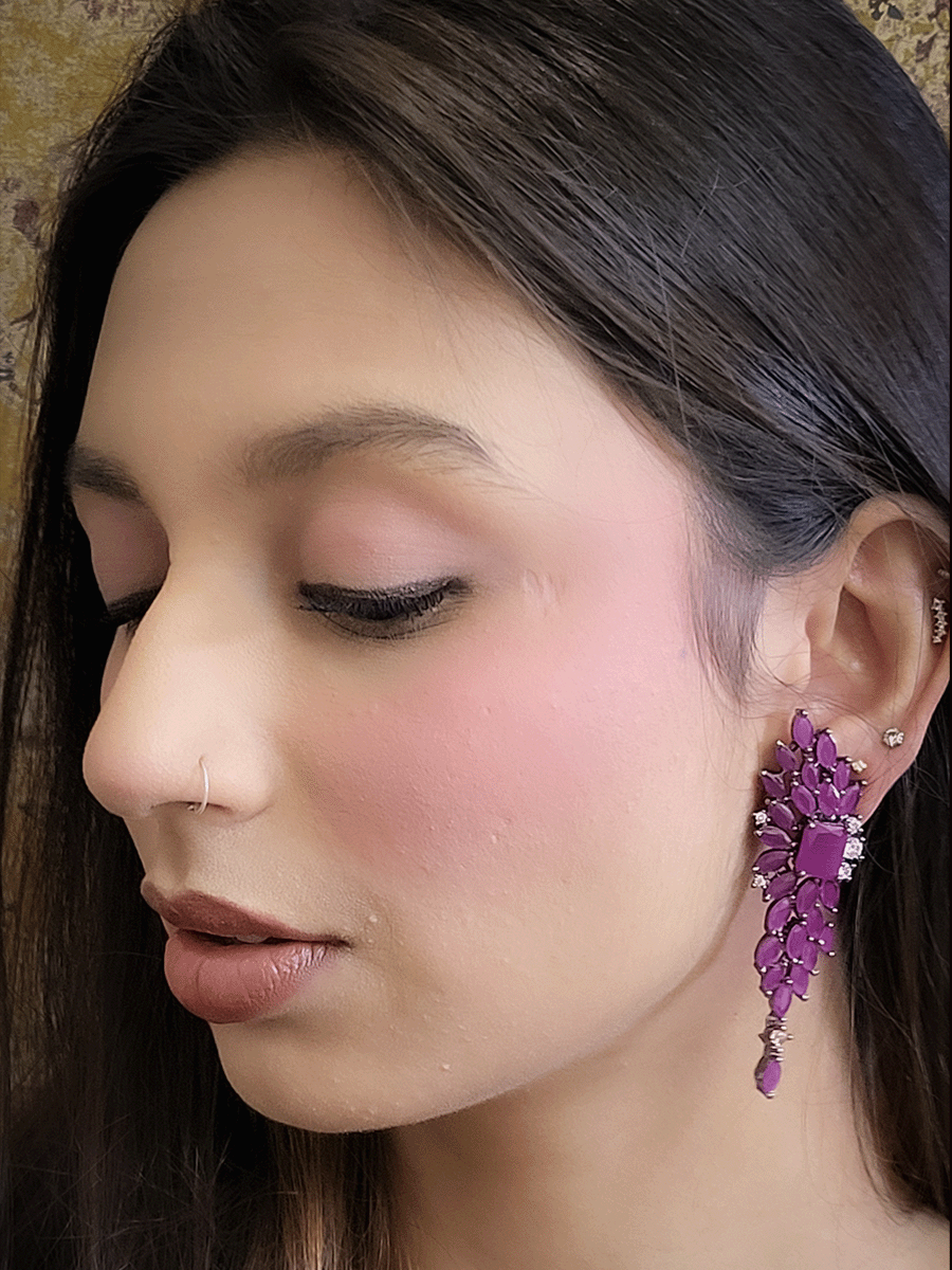 6.5cm long marquise coloured stones leaf shaped earrings