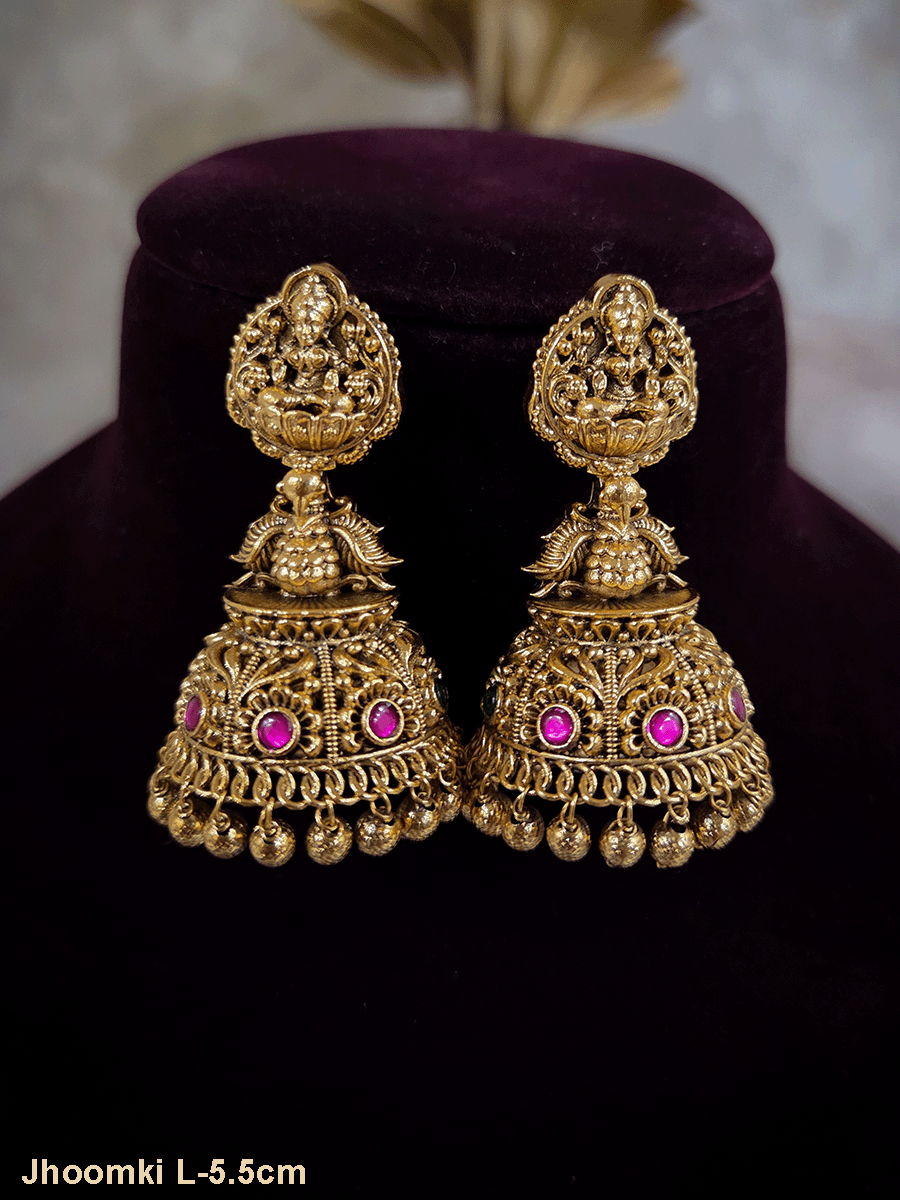 Laxmiji motif top with peacock in between flower design domb jhoomki