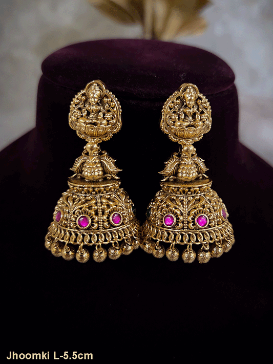 Laxmiji motif top with peacock in between flower design domb jhoomki