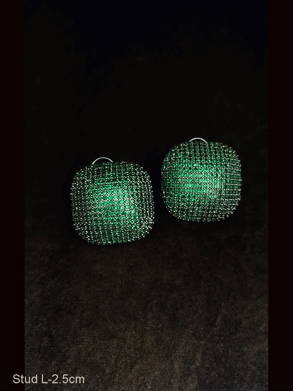 Square stones studded studs with black finish at back