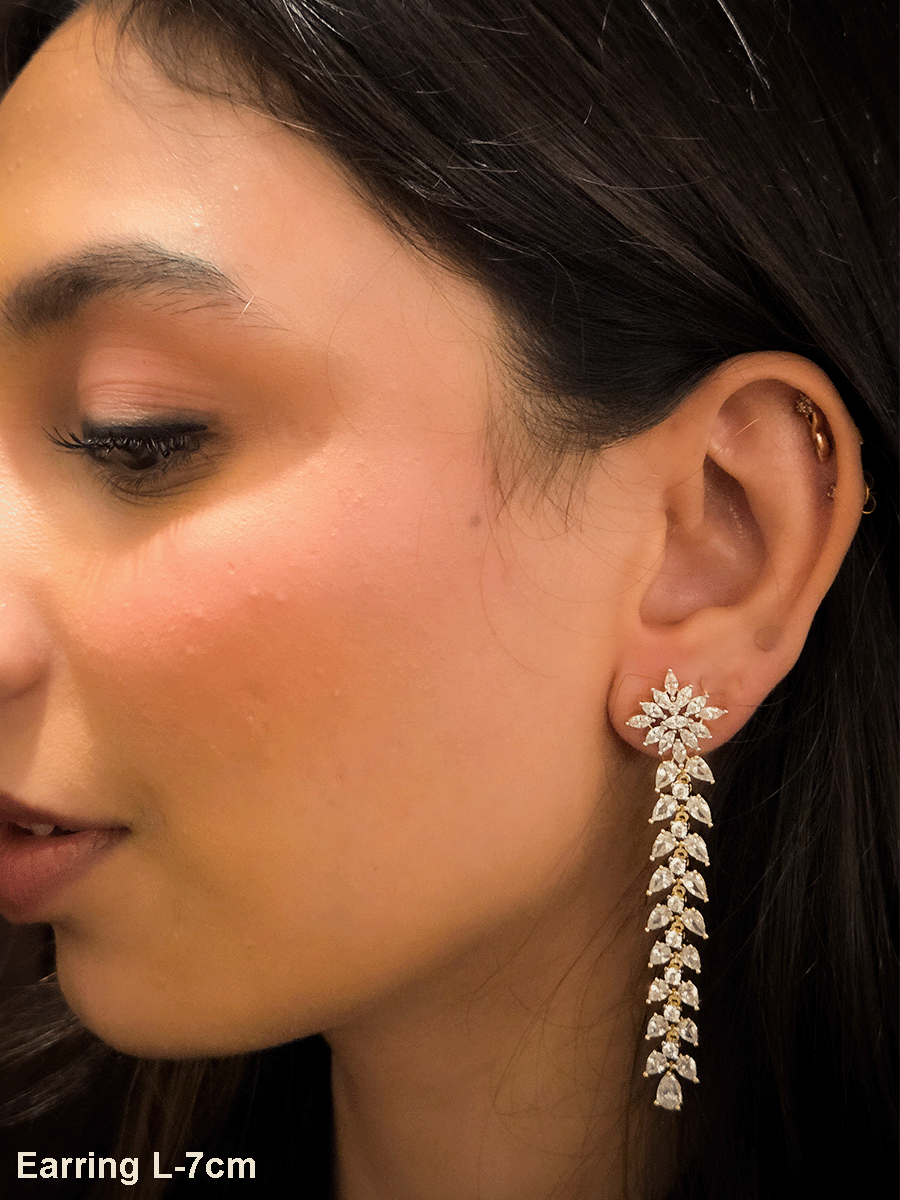 AD and white stones studded classy long earrings